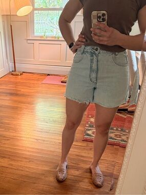 Billabong Light Blue High-Rise Frayed Hem Denim Shorts
